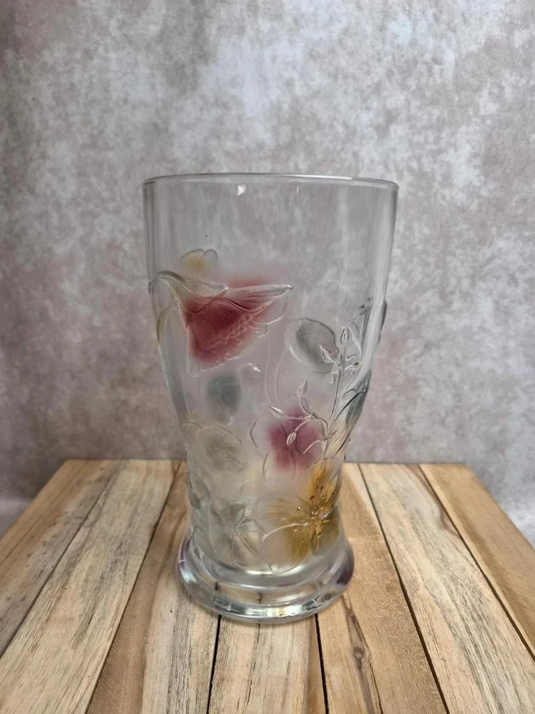 Large vintage pressed molded glass vase - colorful floral decor - France – photo 2